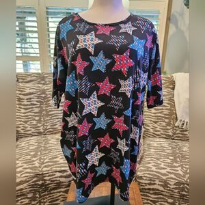 LuLaRoe Irma Tunic Top size M Popsicle Stars Short Sleeve Round Neck Hi-low Hem